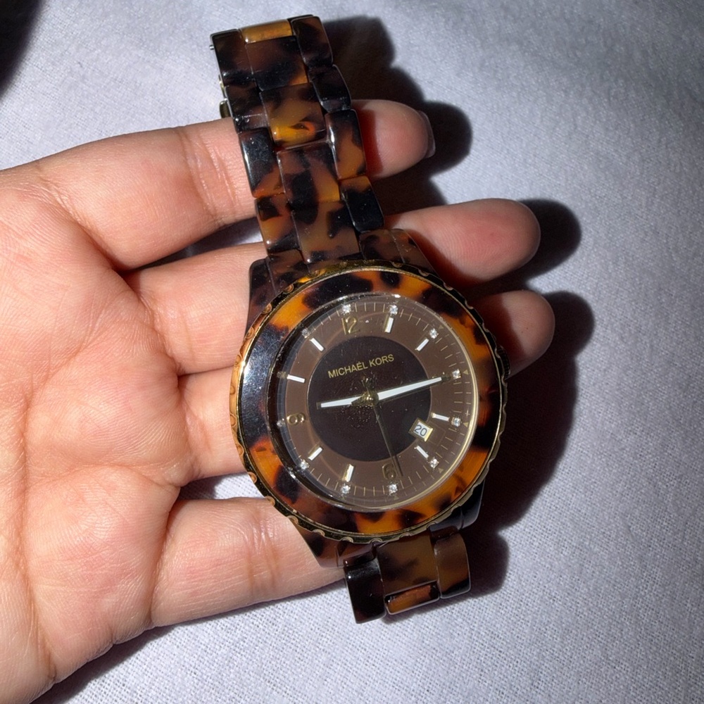 Michael Kors Brown Tortoise Watch with Gold Accents